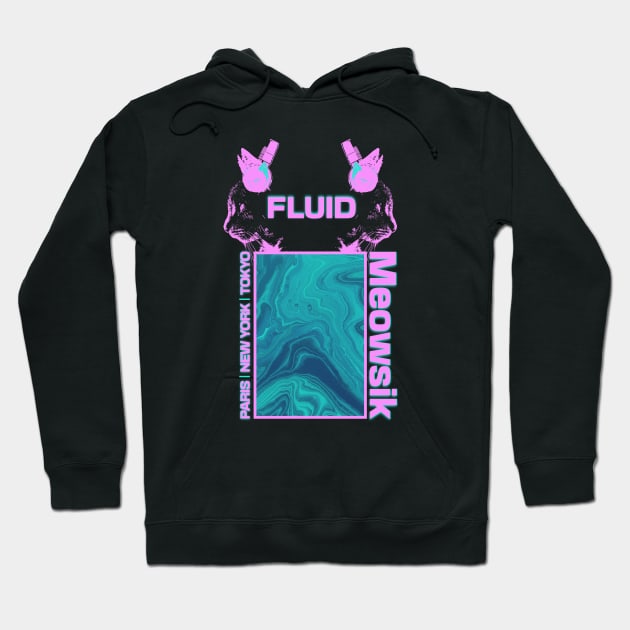 Retrowave cat music poster | Fluid cat musician cover | Purple DJ Feline Hoodie by Omise